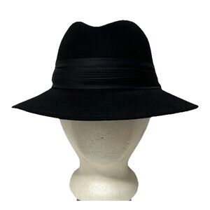 Vintage Lancaster 100% Wool Fedora Hat Black With Ribbon USA 2.5” Brim